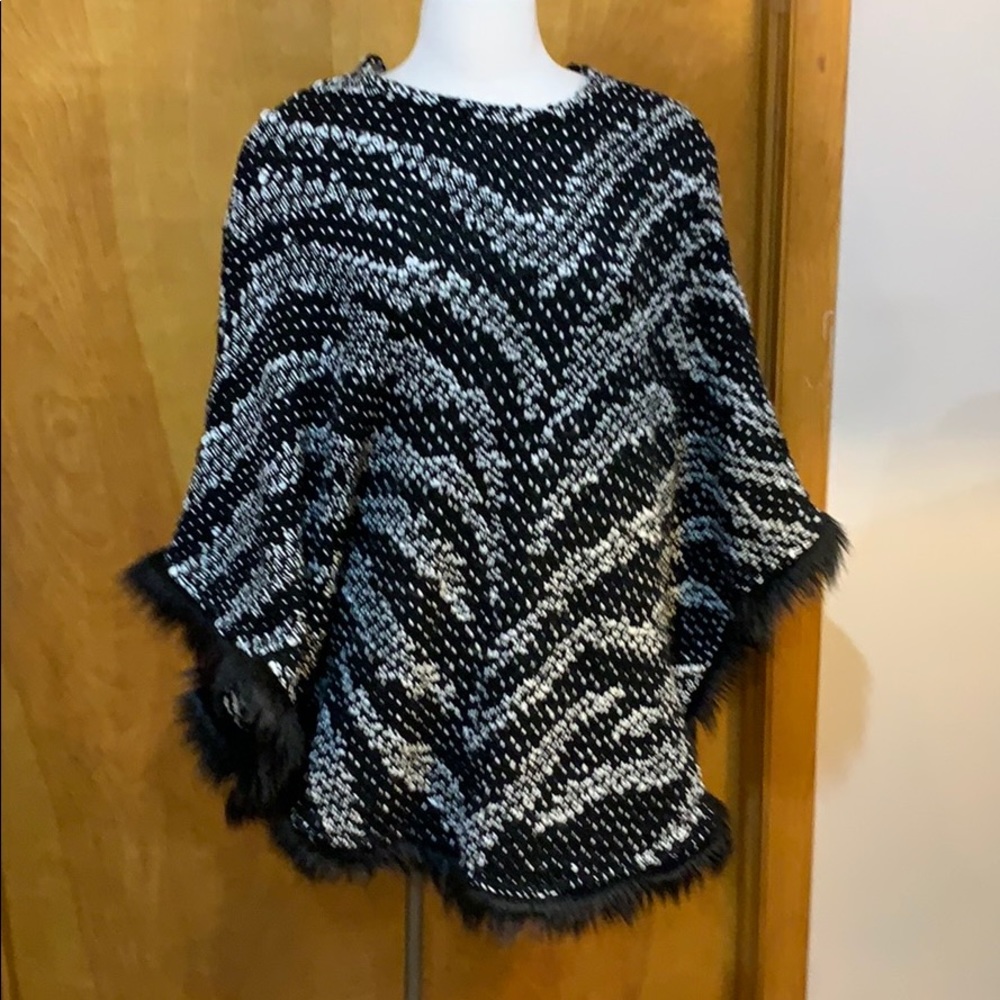 Black and cream sweater poncho